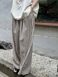 2024 Cross-border New Style Straight Slack Striped Wide Leg Pants Women's Loose Waist Casual Pants All-match Lazy Pants
