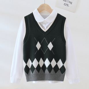 School Uniforms, Custom Class Uniforms, Kidsren's Vests, Kidsren's Clothing, Spring & Fall Men's and Women's Knitted Vests, Quilted Contrasting Colors, Student Vest Processing