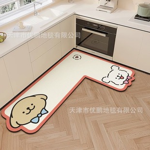 Cartoon Dog Repair L-Type Diatom Mud Anti-Slip Anti-Stain Mat Household Kitchen Water-Absorbing Oil-Absorbing Foot Mat Bathroom Dirty-Resistant Door Mat