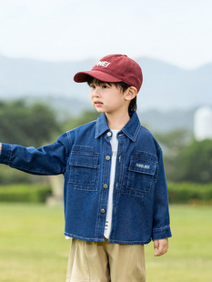 Valley of the Wind 2025 Spring New Children's Wear Korean Letter Denim Shirt Boys' Spring and Autumn All-match Jacket Trendy