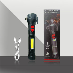 Source manufacturers multi-functional car flashlight LED solar outdoor emergency light COB strong light broken window safety hammer