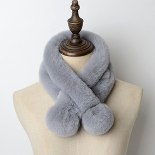 Scarf Women's Korean-style Fashion Imitation Rex Rabbit Fur Scarf Thickened Warm Plush Scarf New Arrival Rinse Rabbit Fur Two-tube Scarf