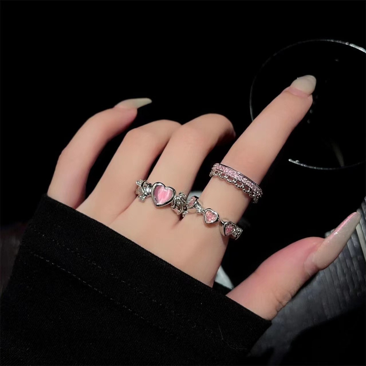 Pink Diamond Love Ring Women's Niche Design High-End Open Index Finger Ring 2025 New Trendy Thorn Ring