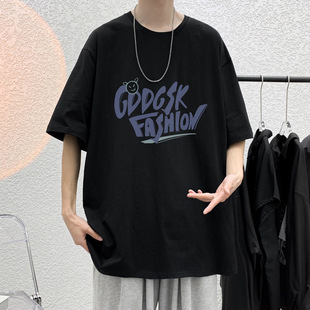 2024 Summer Short-sleeved T-shirt Men's Loose Trendy Ins Hong Kong Style All-match T-shirt Top Plus Size Half-sleeve Top for Chubby