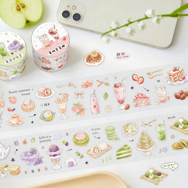 Paper Van Korean-style dessert tape, glitter film, grape milk tea cake, scrapbook material, versatile decorative stickers for collage