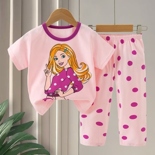 Детская одежда Pajamas for kids 2025 Детская пижама мультфильм летняя корейская версия брюки с короткими рукавами