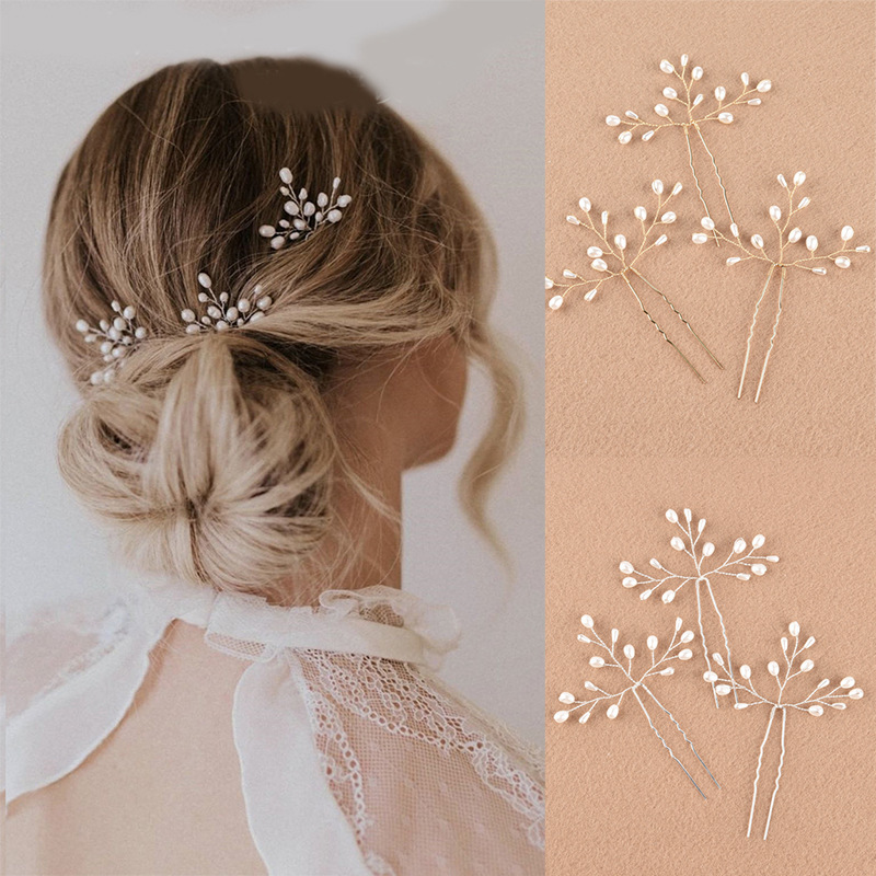 Handmade Pearl Hair Fork Bridal Simple Beautiful Daily Hair Accessories Hair Hairpin Handmade Beaded Pearl Golden silver Hair Accessories