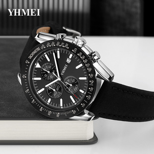 YHMEI Fashion Casual Men's Watch Belt Six-pin Small Watch Calendar Waterproof Wrist Watch Fashion Quartz Watch