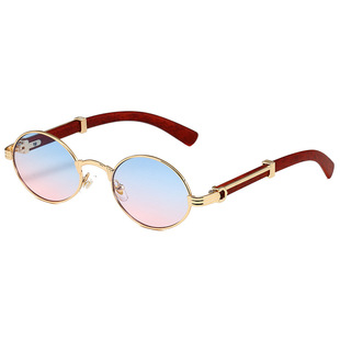New vintage imitation wood grain sunglasses men's oval sunglasses women's trendy European and American fashion UV protection sunglasses