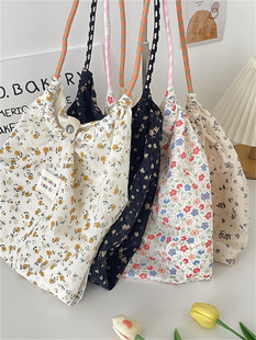 4596 South Korea Floral Canvas Bag Women's Summer New Arrival Large Capacity Handbag Thin Portable Holiday Beach Bag