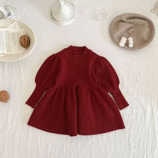 ins Korean Autumn and Winter Girls Knitted Dress Trendy Princess Knitted Sweater Dress Baby Baby Long-Sleeve Dress