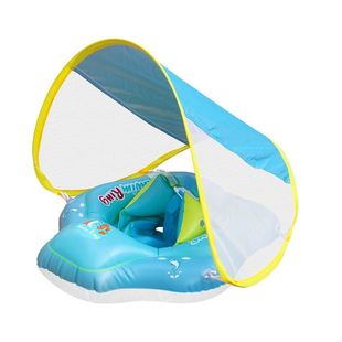 Children's Lie Ring with Canopy Baby Swimming Ring PVC Inflatable Canopy Swimming Ring Water Play Sun Protection Life Buoy