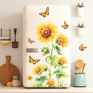 New AD34147 Sunflower Butterfly Wall Stickers Bedroom Living Room Home Background Decoration Removable Sticker Self-Paste