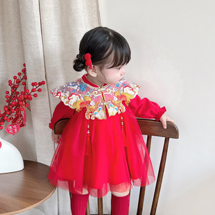 Girls' Baby Spring and Autumn Year Old Tang Suit dress Chinese Style 100 Days Full Moon Gift 5026 Red New Year Greeting Suit