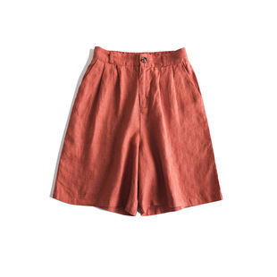 Natural plain linen shorts 14 guest-provided pure linen simple artistic loose casual wide-leg pants women's new #654