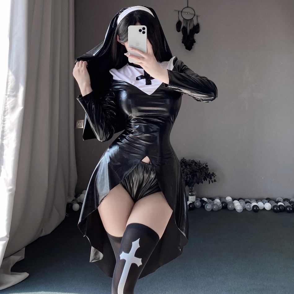 Dark Sexy Lingerie Nun Costume Halloween Cosplay Nun Costume Bar Party Witch Free Uniform