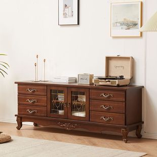 Tv Cabinet Living Room Size Apartment Modern Minimalist Bedroom Film and Television Cabinet Coffee Table Tv Combination Wood American QDF