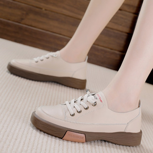 Brand Soft Surface Beef Sole Spring and Autumn White Shoes Women's Flat Casual Board Shoes Women's Korean Style Shoes All-match Student Shoes