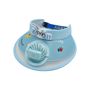 Fan Children's Sunscreen Cap usb Rechargeable Outdoor Cartoon Printed Hollow Top Hat for Boys and Girls Big Brim Sunshade Hat