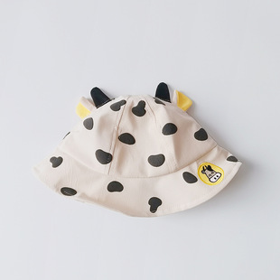 One Pan Children's Basin Hat Spring and Summer Cow Spotted Thin Fisherman Hat Men's Year of the Ox Girls Cute Cartoon Sunshade Basin Hat