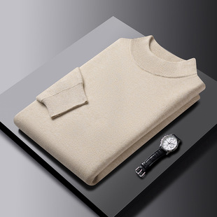 2024 new men's autumn and winter thick half turtleneck sweater solid color long sleeve sweater boutique men's factory wholesale