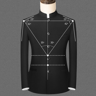 New Chinese Men's Wear Medium Suit Men's High-end Sense Spring and Autumn Vertical Collar Shoulder Pad Jacket Zhongshan Suit Tang Suit Casual Suit