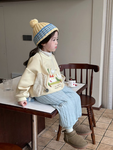 Children's Children's Suit 2024 Autumn and Winter Children's suit Girls' fleece-lined Thickened Warm Two-piece Set