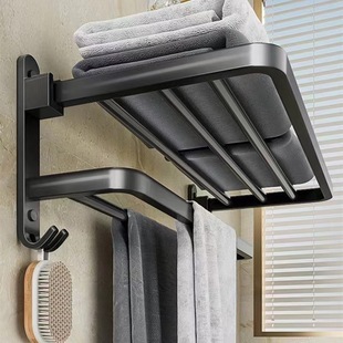 Towel Rack Punch-free Space Aluminum Bathroom Storage Rack Bathroom Toilet Black Towel Rack Wall Hanging
