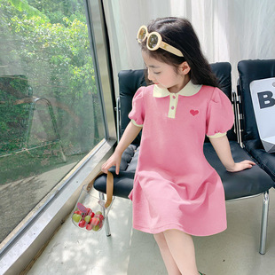 Children's Internet Celebrant Dress Summer Girls' A- Line Skirt Small and Medium-sized Children's Solid Color Western Style Skirt Thin Polo Skirt Children's Clothing