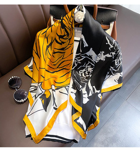 2023 European and American classic color socialite elegant scarf women's trendy all-match artificial silk scarf scarf 90 square scarf
