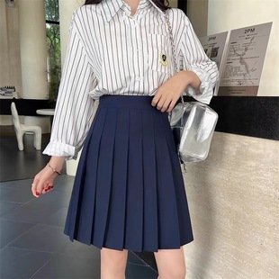 New Skirt for the Graduation Season, Slimming and Anti-Exposure, Navy Blue College Plus Size Pleated Skirt for Tall and Small People