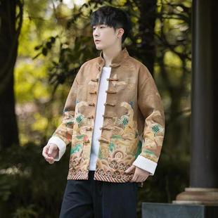 [favorable rating over 98% with the same style] spring and autumn Chinese style Tang suit men's youth crane vertical collar buckle printing