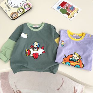 in stock hair Japanese Harada 25 spring new boys and girls baby fake two cartoon jacket long sleeve T-shirt 7008