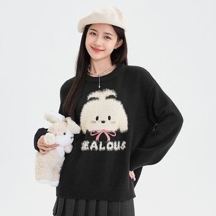 [Cashmere] Puppy Jacquard Pullover Sweater Autumn and Winter New Ins Lazy Style Loose Pullover Sweater