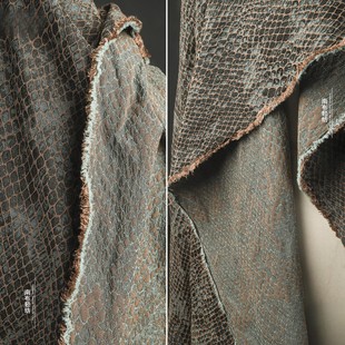 Square Plaid Lines Fried Color Cotton and Linen Pleated Retro Texture Cardigan dress Cheongsam Fashion Designer Fabric