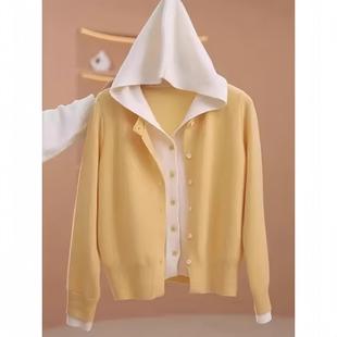 Autumn and Winter New Fake Two-piece Hooded Long-sleeved Knitted Cardigan Women's Fashionable Slim-fit Stitching Sweater Coat All-match Top