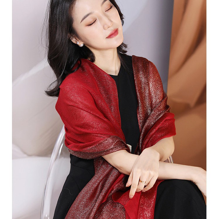 Wedding Celebration Double-Layer Silk Scarf for Mother and Mother-In-Law, Authentic Cheongsam Dress Shawl, New Year and Zodiac Year Gift Scarf