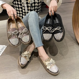 Fashion Women's Casual Shoes 2022 Summer New Shallow Mouth Slip-on Loafers Korean Style Rhinestone sneaker