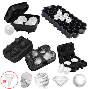 Factory wholesale black silicone ice cube ice hockey mold with lid ice box FDA cross border food grade silicone ice cube