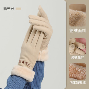 Autumn and Winter Wool Gloves Women's Fleece-lined Thickened Winter Outdoor Cycling Windproof Touch Screen Warm Cold-proof Cashmere Gloves
