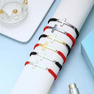 European and American cross-border Amazon Simple Men's and women's red and black woven cross couple rope bracelet adjustable bracelet
