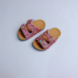 New Children's Fashion Double Buckle Korean Style Indoor and Outdoor Children's Cork Sole Shoes Comfortable Slippers Non-slip Shoes