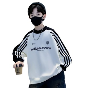 Wholesale autumn children's fashion letter loose casual sweater 2024 boys fashion handsome bar long sleeve top
