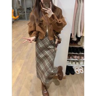 Maillard Wear Good-looking Woolen Coat Plaid Skirt Salt Light Mature Two-piece Suit Autumn and Winter