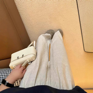 Natural Breathable Comfortable Loose Loose Stretch Waist Slimming Straight Dose Linen Wide Leg Pants Women 2025 Spring and Summer New