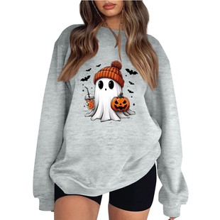 2024 Explosions European Size Women's Shoulder Sleeve Threaded Halloween Sweatshirt
