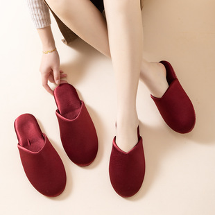 Autumn and Winter Home Cotton Slippers Red Light Plate Baotou Slippers Women's Wedding Slippers Couple Cotton Slippers