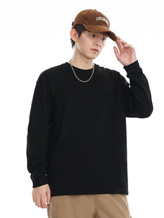 LKTM Men # американский тяжелый цвет хлопчатобумажная футболка с длинными рукавами для мужчин и женщин минималистская вышивка с круглым вырезом