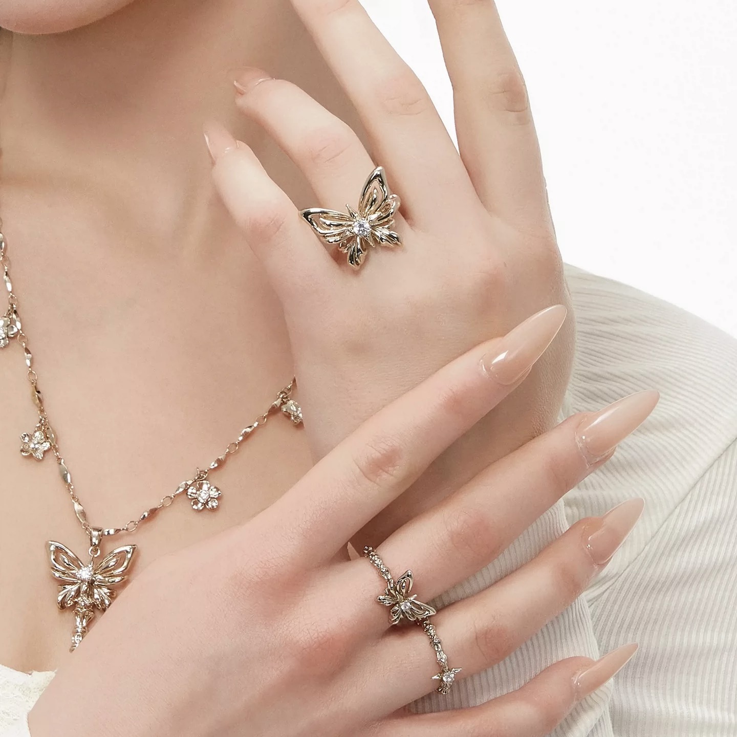 Sumiyaki Butterfly Ring Set Design Light Luxury Jewelry Maillard Jewelry Coffee Gold Trendy Internet Celebrity Style Wholesale