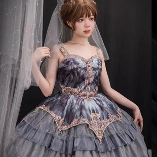Lolita Swan Dance · Grey Feather Lolita dress Multi-Layer Cake Dress Halloween Daily